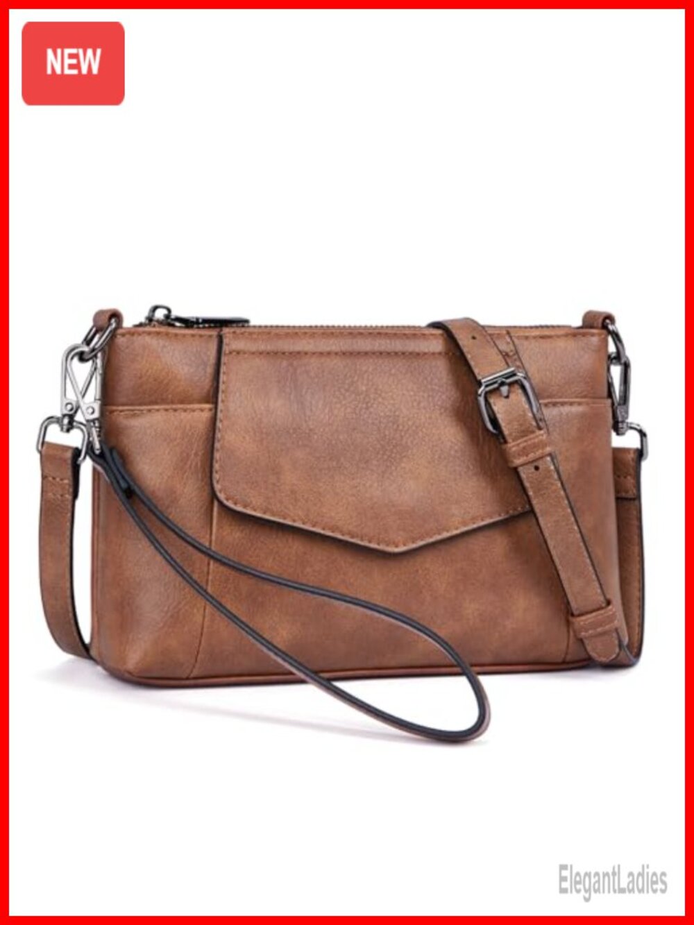 Vegan Leather Crossbody Bag Wristlet Clutch Purse with Card Slots Adjustable